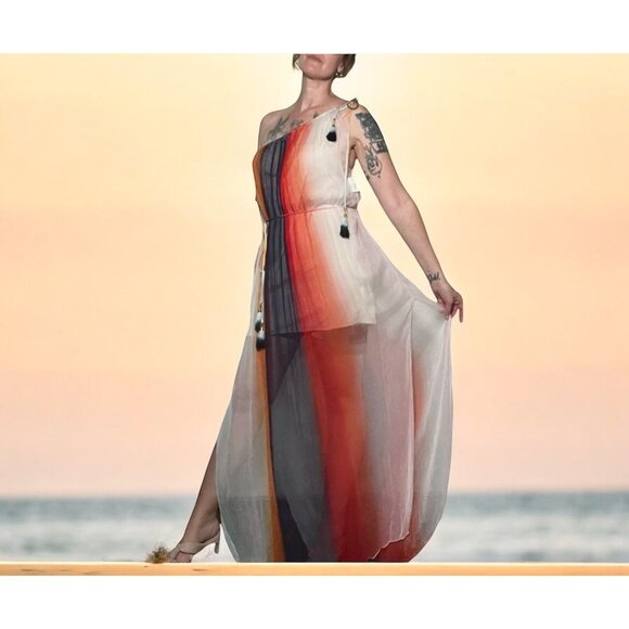 NWT Karina Grimaldi REVOLVE Brava One Shoulder Maxi Dress Sheer Multicolor M - Picture 10 of 16